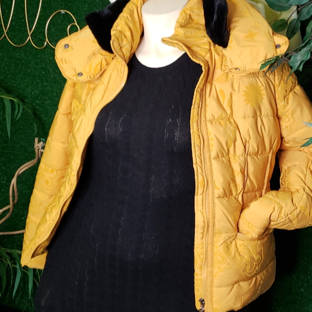 Desigual Yellow Embossed Padded Sunna Jacket